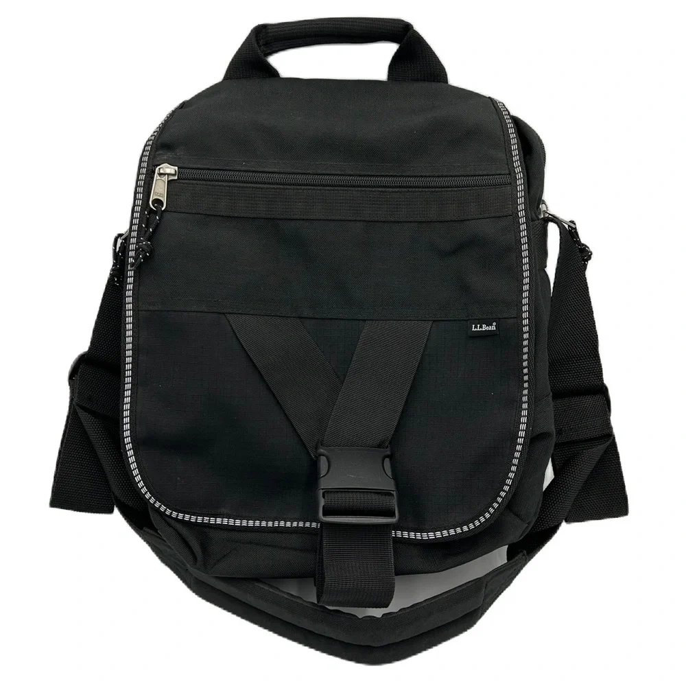 Vtg LL Bean Laptop Travel‎ Bag 12 x 15 Inch Canvas Zip Crossbody Strap Black